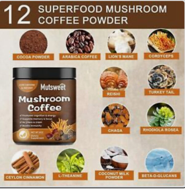 ⁦Mutsweet Mushroom Coffee Mushroom Powder Blend & Lions Mane for Energy Immune Support⁩ - الصورة ⁦2⁩