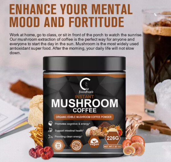 ⁦Green People Instant Organic Lions Mane Mushroom Coffee Powder 226g Brain & Memory Hericium Erinaceus⁩ - الصورة ⁦3⁩