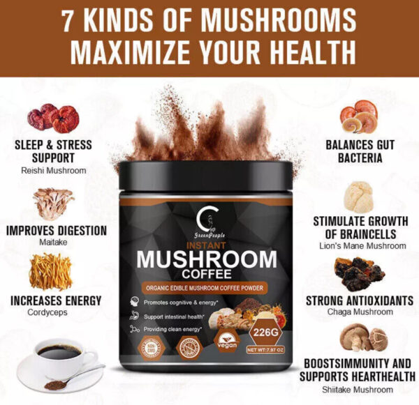 ⁦Green People Instant Organic Lions Mane Mushroom Coffee Powder 226g Brain & Memory Hericium Erinaceus⁩ - الصورة ⁦4⁩