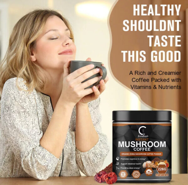 ⁦Green People Instant Organic Lions Mane Mushroom Coffee Powder 226g Brain & Memory Hericium Erinaceus⁩ - الصورة ⁦5⁩