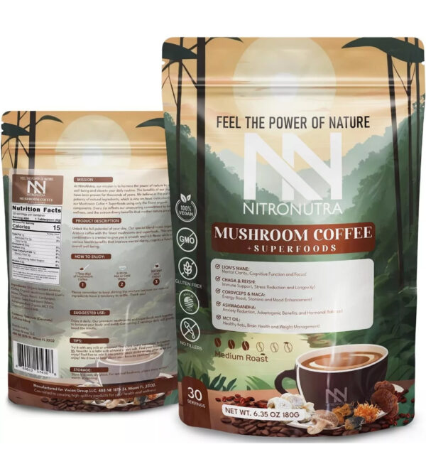 Nitro Nutra Mushrooms Coffee Organic Superfood 10 in 1 (Lion's mane Reishi Chaga Cordyceps)